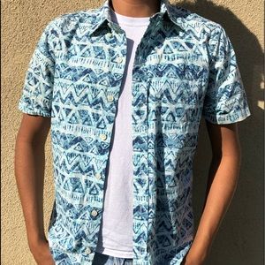 Holister Casual Teal Tie-Dye Print Button Down.